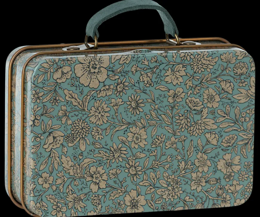 Cheap Small Suitcase, Blossom - Blue Metal Tins & Suitcases